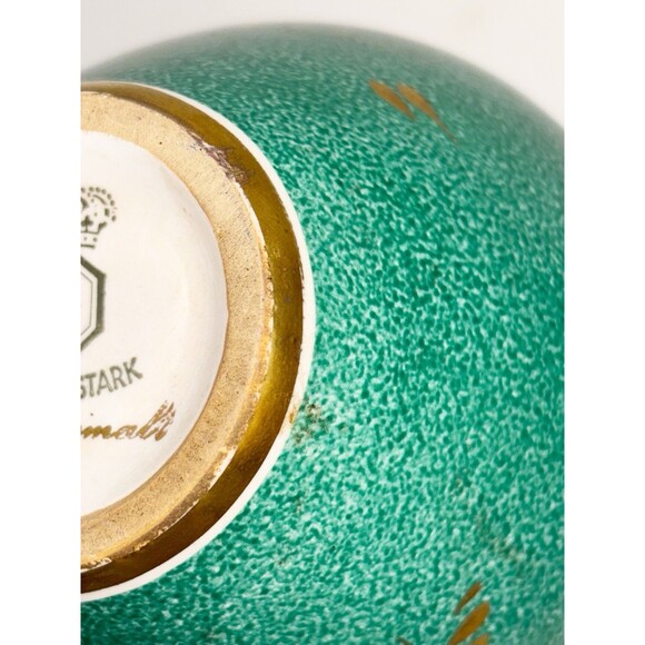 Vintage Walter Stark Hand Painted Green And Gold Vase - Picture 7 of 7